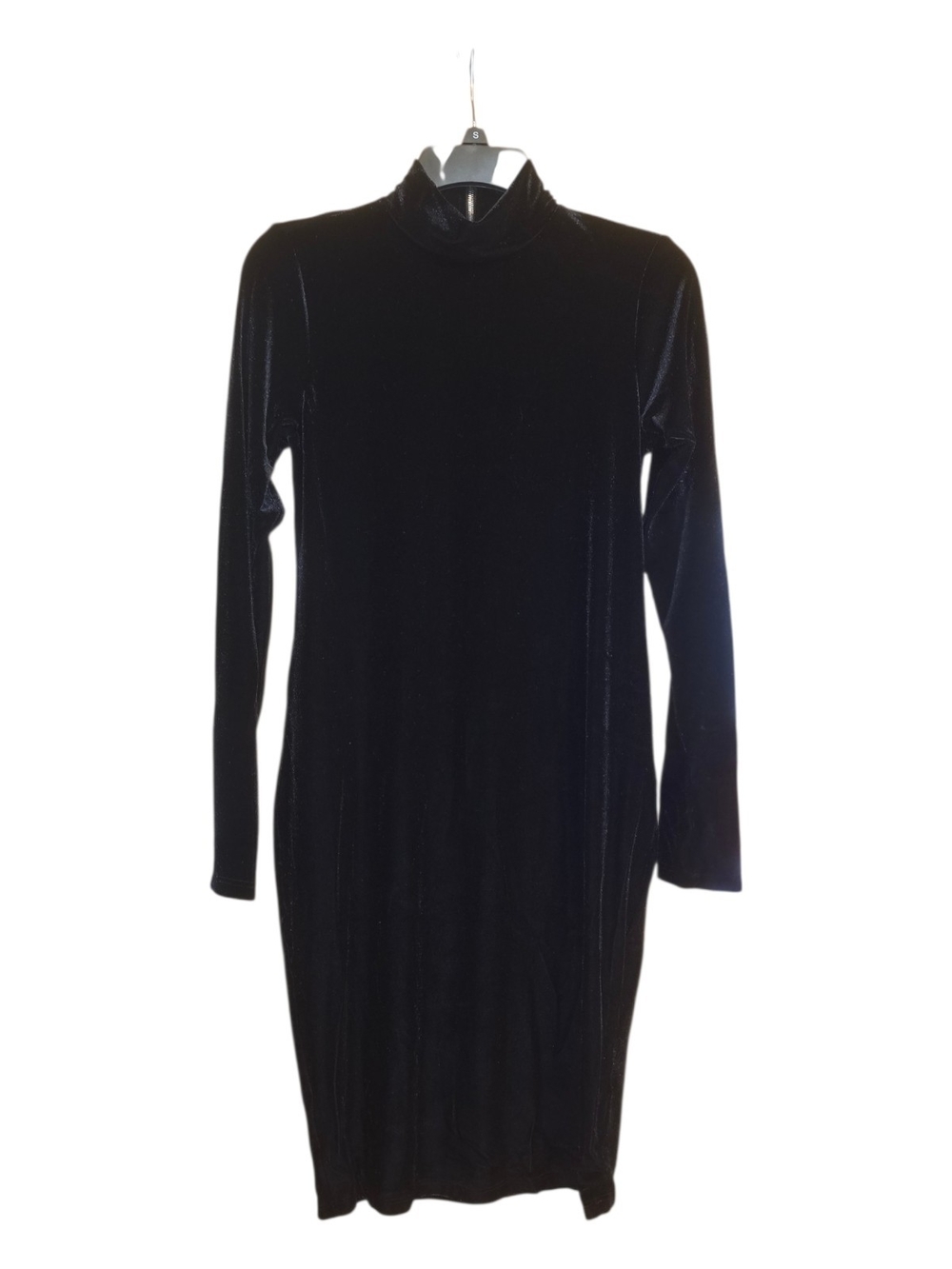 Hello Miz Black Velvet Long-sleeve Mock Neck Maternity Midi Dress